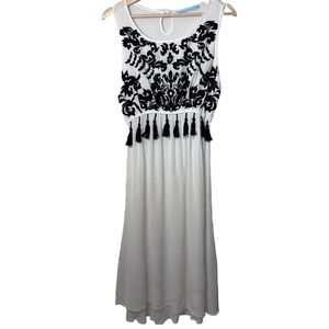 SOLITAIRE SWIM Dress Coverup Boho Embroidered White Tassels Was Festival Gauzy S
